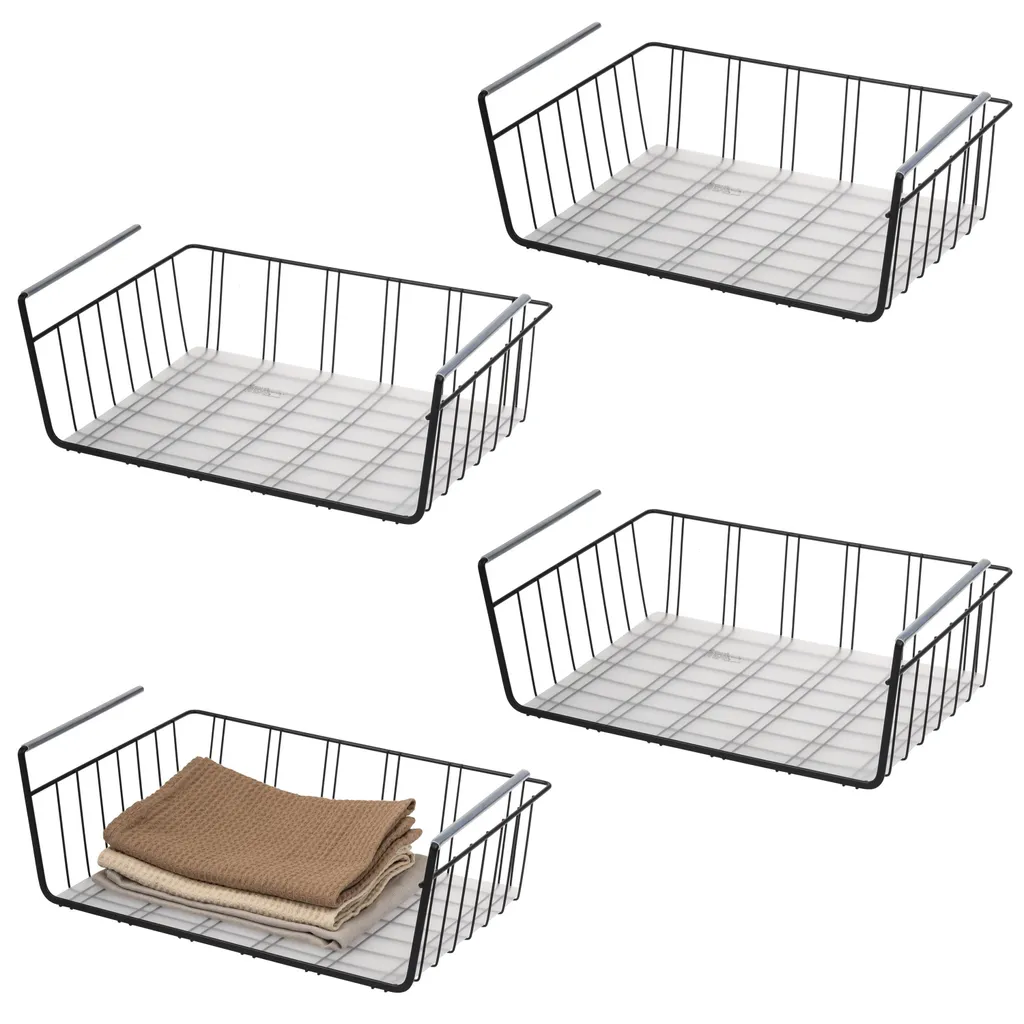 Paniers de Placard Anti-Rayures en Métal Noir pour Étagère - 4 Pcs