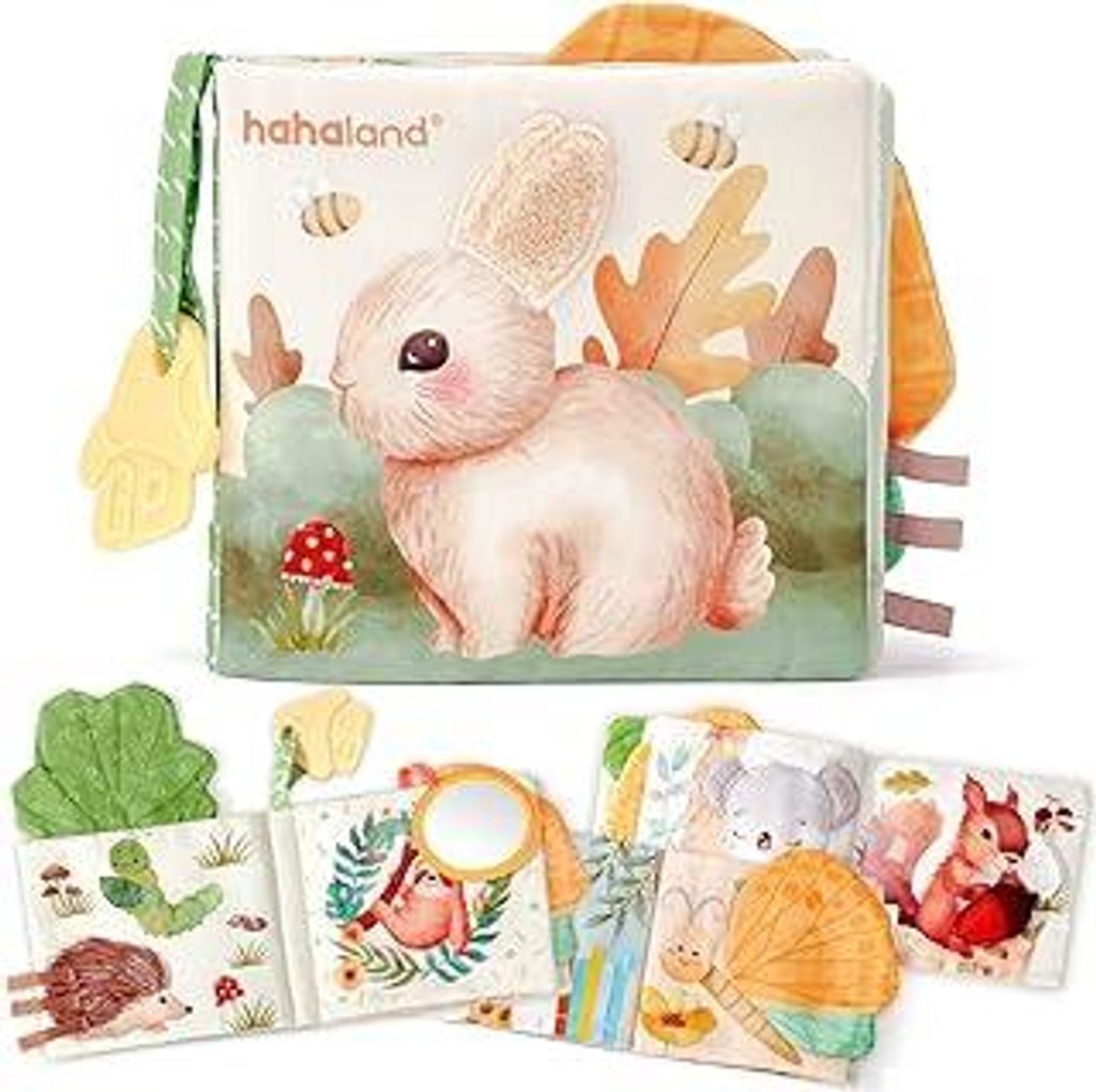 hahaland Baby Spielzeug ab 0 3 6 Monate Stoffbuch, Interaktive Babybücher mit Spiegel Rassel,Fühlbuch Knisterbuch Baby Spielzeug 6 Monate,Neugebo...
