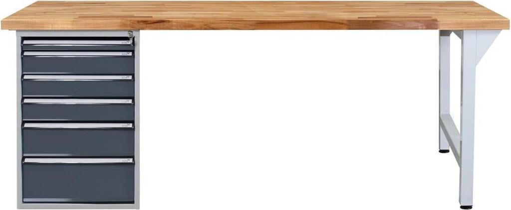 ADB Werkbank lichtgrau, anthrazitgrau 6 Schubladen 200,0 x 75,0 x 85,0 cm