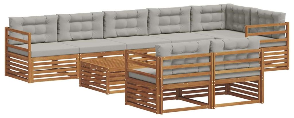 vidaXL Outdoor-Sofagarnitur mit Kissen 9 pcs Natürlich und Hellgrau