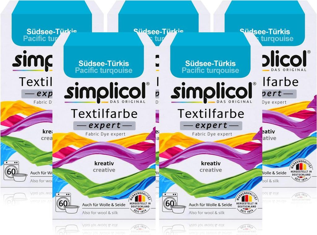 Simplicol Textilfarbe expert Südsee-Türkis 150g - Farbe zum Färben (5er Pack)