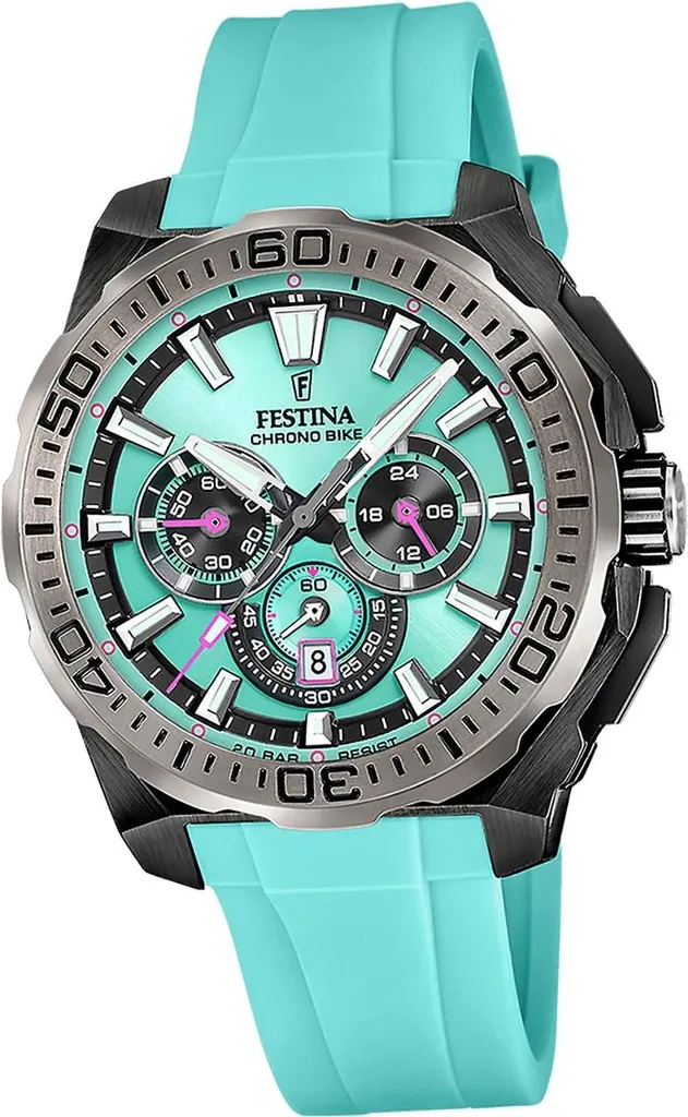 Chronographe Homme Festina Chrono Bike Bleu Turquoise en Caoutchouc