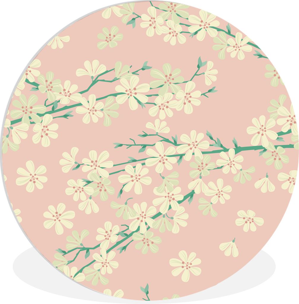 MuchoWow Rundes Wandbild - Runde Bilder Rosa - Muster - Blumen Ø 60 cm Kreis Wanddekoration Kunststoff - Wandkreis - Wandschmuck - Wand Kreis - ...