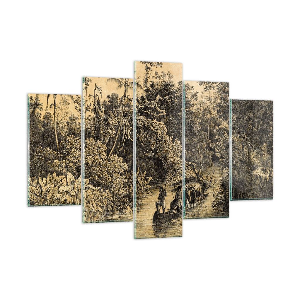 Bilder auf glas - 5 Teile - Dschungel Eingeborene Fluss - 150x100cm - Glasbilder - Wandbilder - Bilder - Wanddekoration aus Glas - Glas Bilder - Wa...