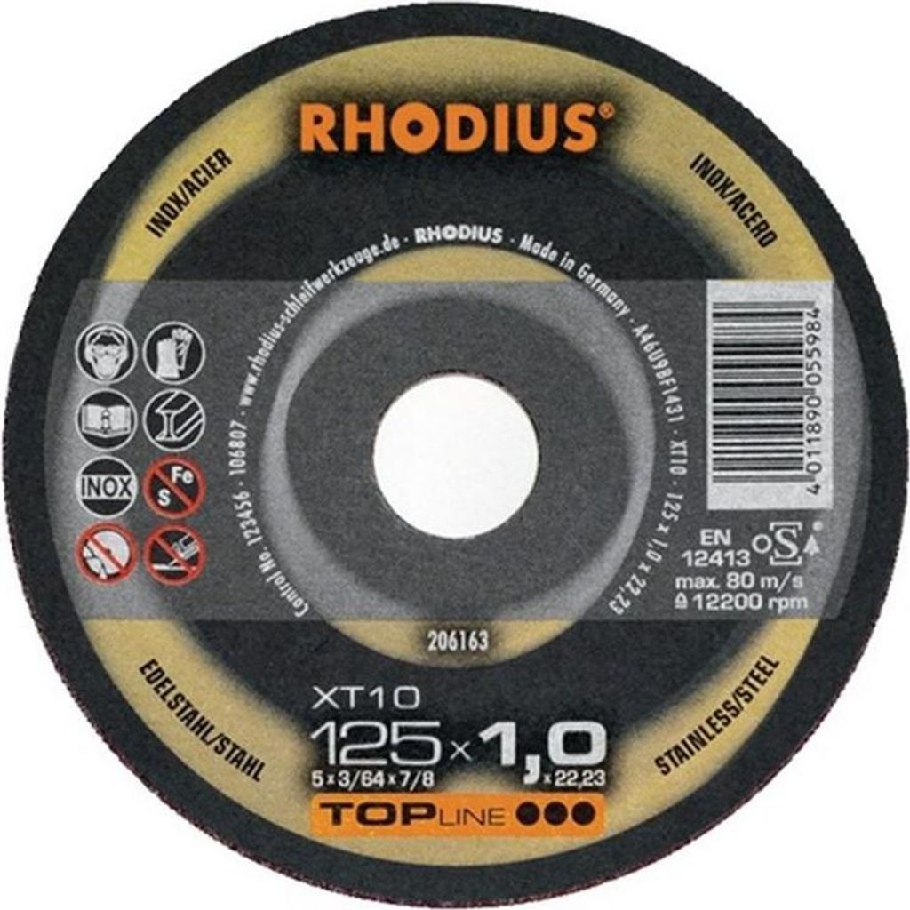 RHODIUS Extradünne Trennscheiben Edelstahl/Stahl XT10 125 x 1,0 x 22,23 mm 50 Stück