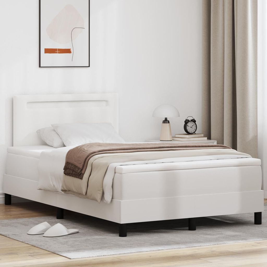 Boxspringbett mit Matratze Weiß Klein Doppel Schwarz, Design Klassische Betten Neu