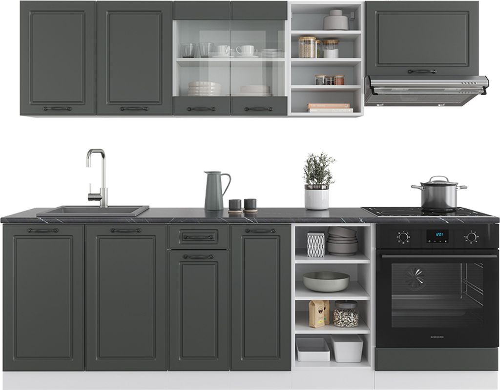 Küchenzeile Vicco R-Line Anthrazit Landhaus/Weiß 240 cm ohne Arbeitsplatte, Model 37680