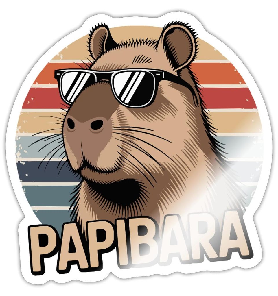 Spreadshirt Papibara Capybara Papa Wortspiel Retro Sticker Aufkleber, 10 x 10 cm, Weiß glänzend