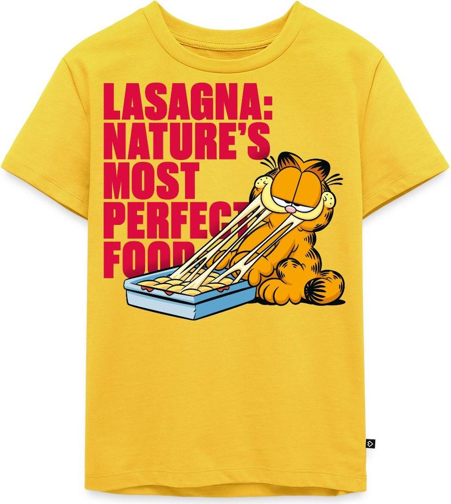 Spreadshirt Garfield Lasagne Das Perfekte Essen Kinder Premium T-Shirt, 98/104 (2 Jahre), Sonnengelb