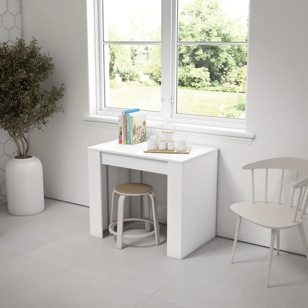 Table console extensible laquée blanc 301 cm - Modèle modulable 90x49x75 - 3
