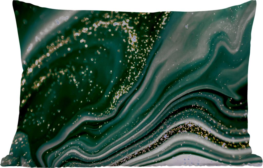 MuchoWow Outdoor Kissen - Marmoroptik - Gold - Grün - Glitter - Design - Marmor - 60x40 cm - Wetterfest - Lounge Kissen - Zierkissen - Kissen f...