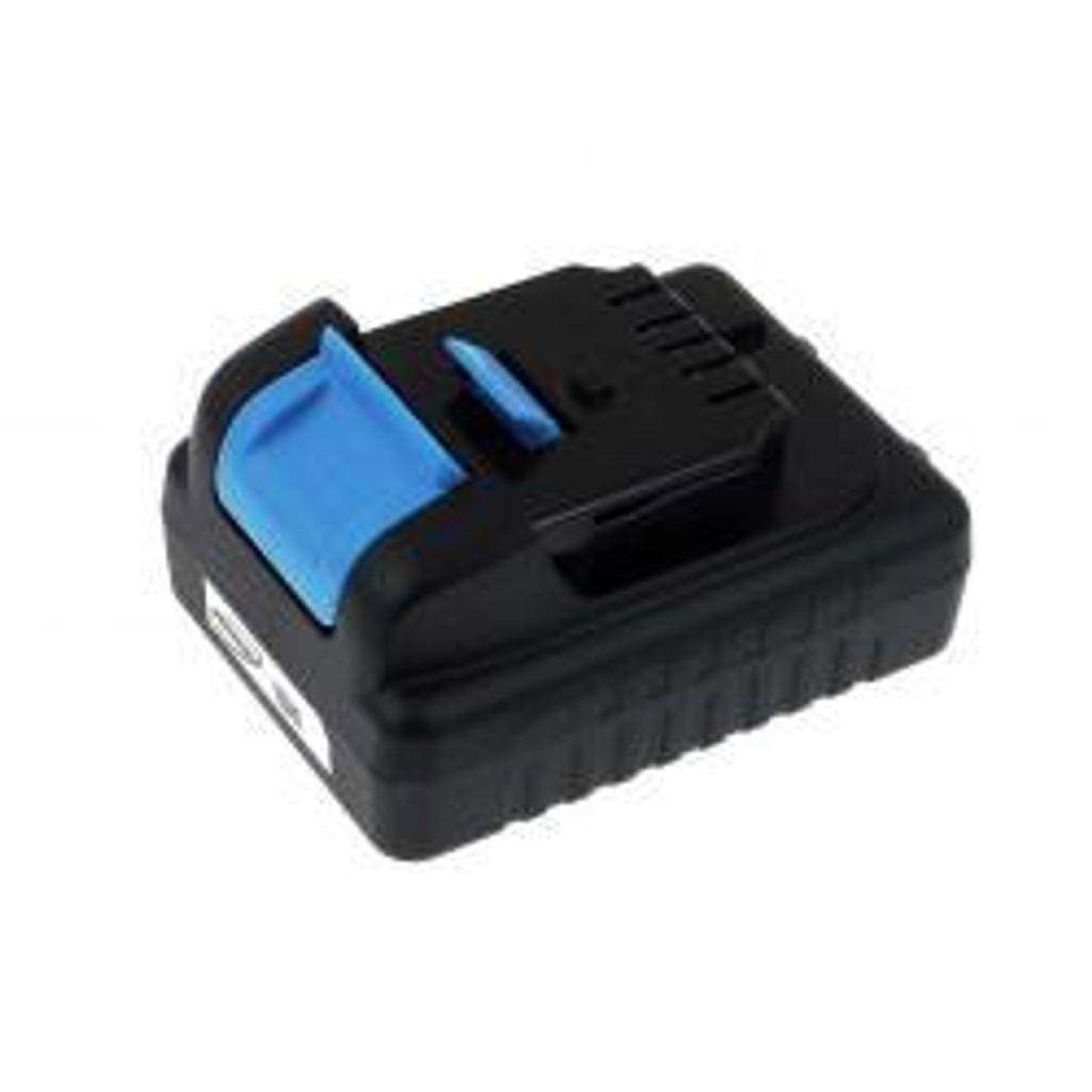A black and blue battery pack for a power tool, shown against a white background.