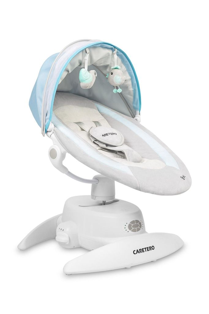 CARETERO, Babywippe Elektrisch, Babyschaukel mit drehbarem Sitz, 3 Modi, Blau