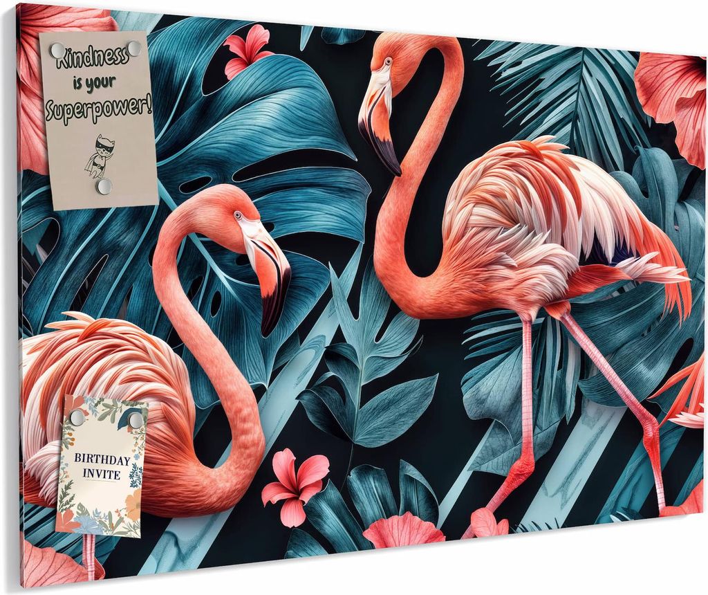 Magnettafel 60x40cm magnetisch & beschreibbar Metall-Board - Flamingos und Blumen