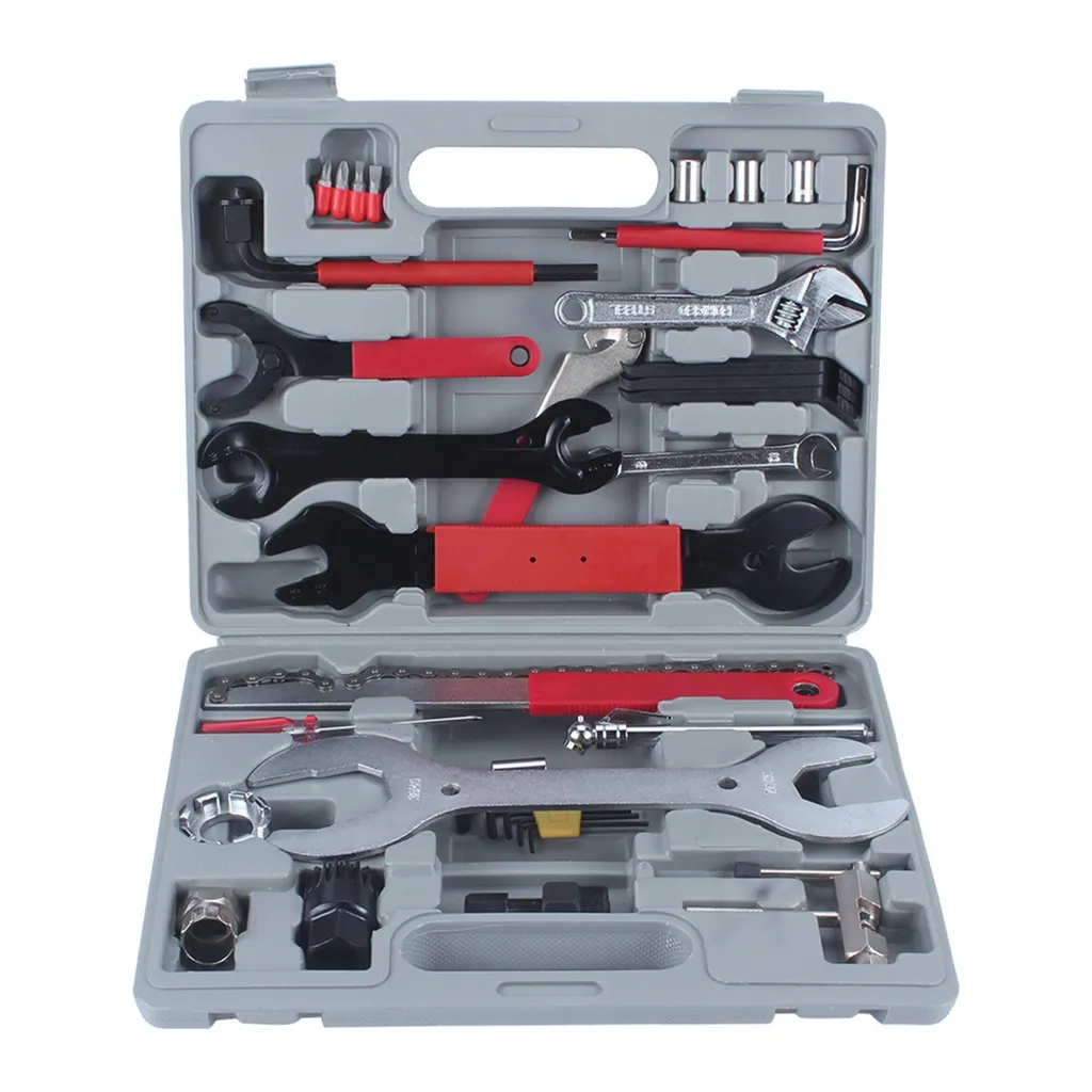 Set entretien vélo 44 pièces avec pompe à pneus et outils en acier