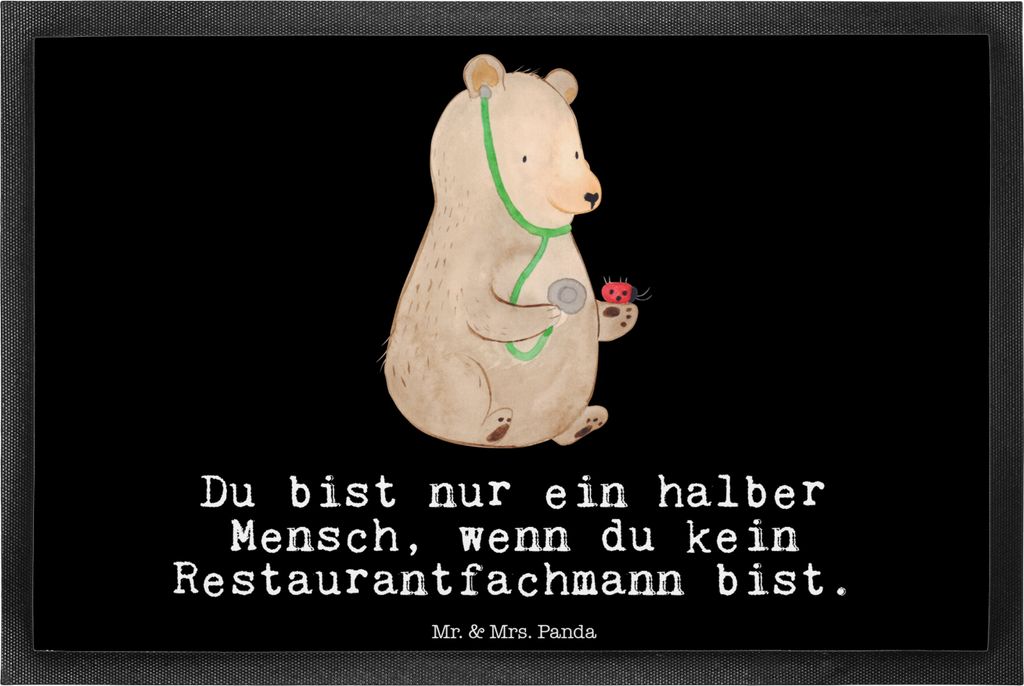 Mr. & Mrs. Panda Fußabstreifer Restaurantfachmann Herz 40 x 60 cm - Schwarz - Geschenk, fußmatte, Schuhabstreifer, Bodenvorleger, Schmutzmatte, F...