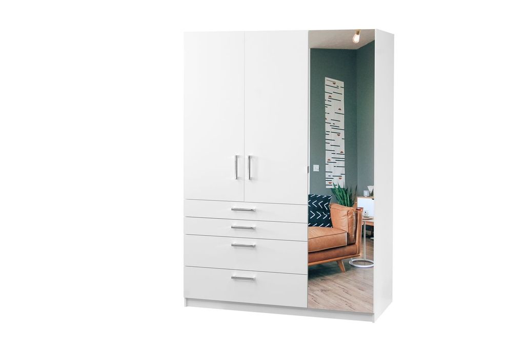 Kleiderschrank 150 KRISTINA mit Spiegel – weiß