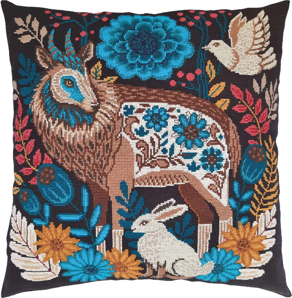 Broderie Point de Croix Compté 40x40cm Motif Floral Magique Kit Complet