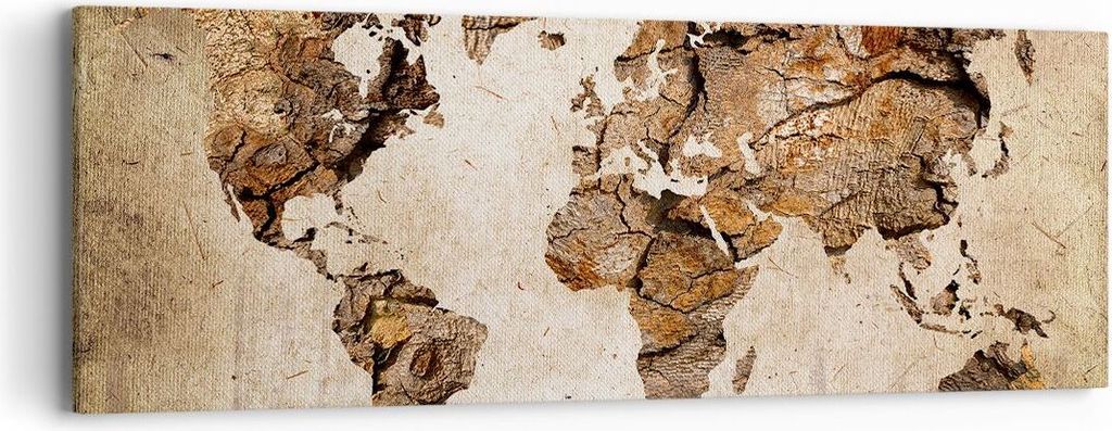 Bild auf Leinwand - Leinwandbild - Karte Welt modern - 90x30cm - Wand Bild - Wanddeko - Wandbilder - Leinwanddruck - Bilder - Kunstdruck - Wanddeko...