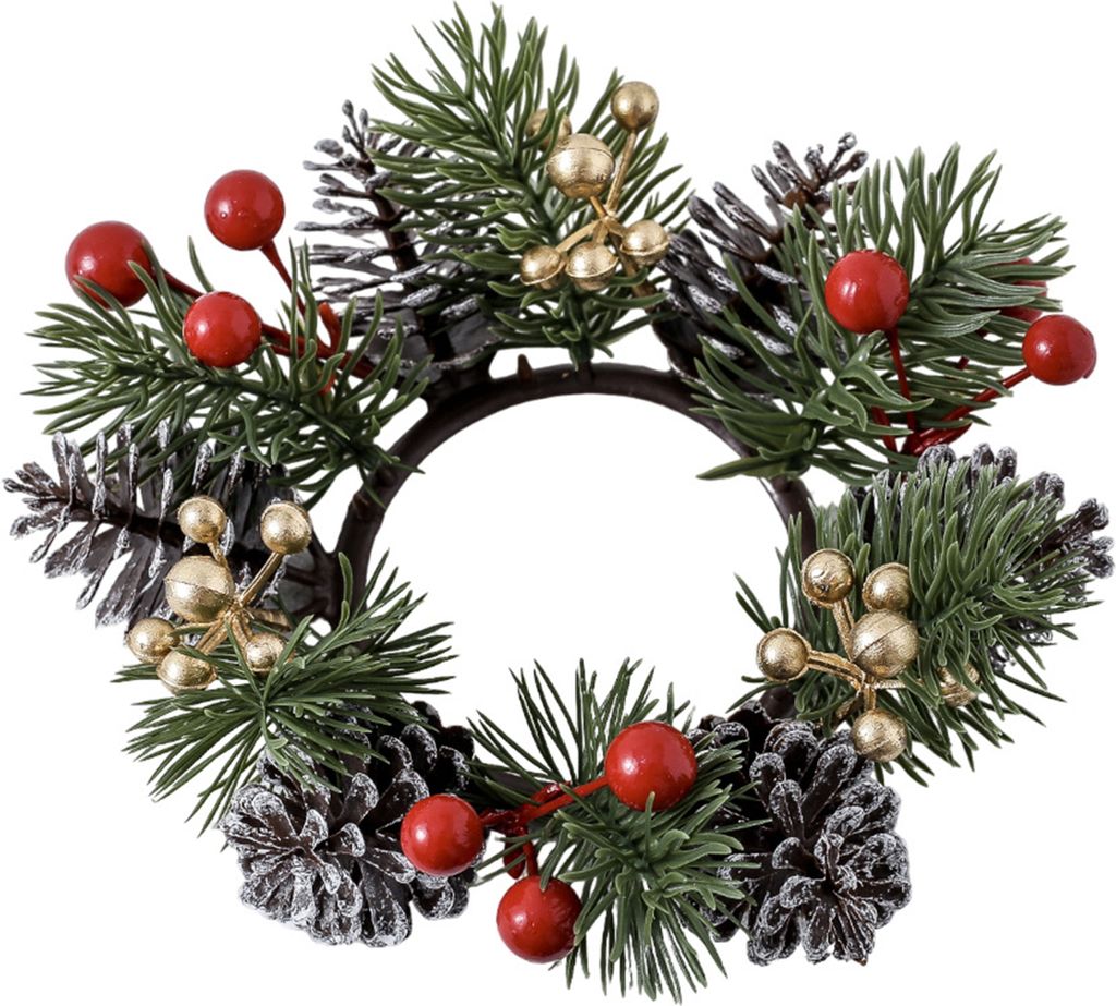 Weihnachtskerzenring, künstliche Tannennadeln, Tannenzapfen, Beeren, Girlande, rustikaler festlicher Kerzenkranz für die Tischdekoration zu Hause...
