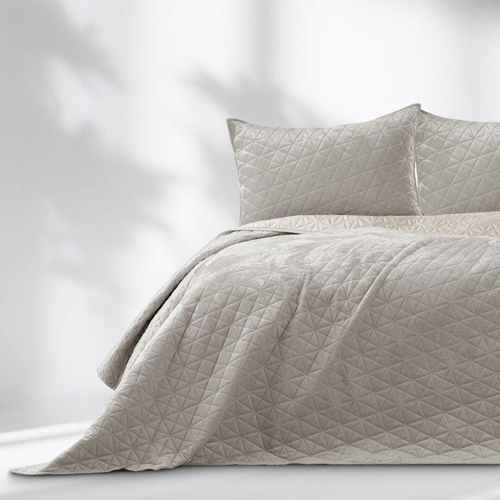 Tagesdecke Bettüberwurf Allzweckdecke Wohndecke Steppdecke Samt Beige 220x240 cm