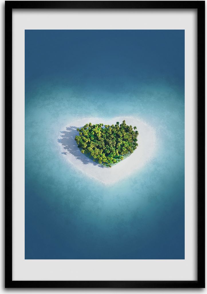 Bild - Bilderrahmen - Foto - 70 cm x 100 cm - MDF - Rahmen - Wandkunst - Strand Herzform