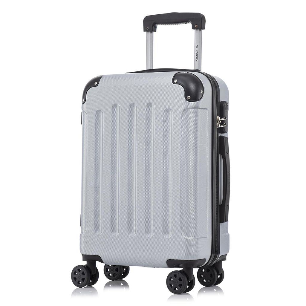 Koffer Trolley Reisekoffer Suitcase, Rollkoffer Handgepäck ,mit 4 Rollen360°, Hartschalenreisekoffer, Zahlenschloss, Weicher Gummigriff(L,Silber)