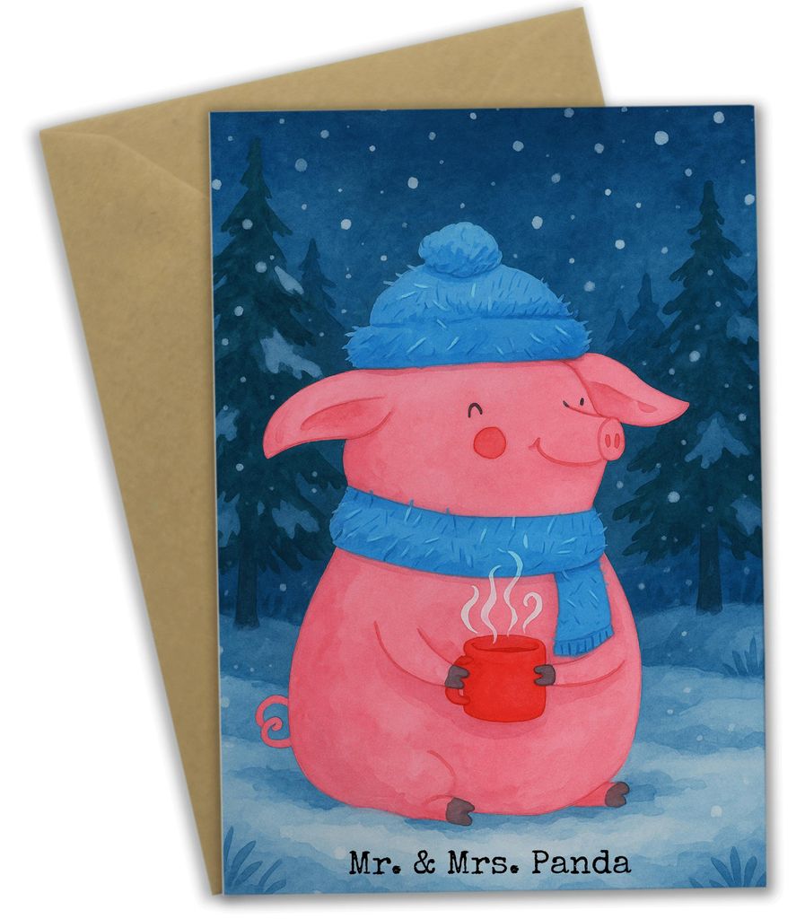 Mr. & Mrs. Panda Glückwunschkarte Schweinchen Glühwein Design - Weiß - Geschenk, weihnachtskarten, hochzeitskarten, Betrunken, einladungskarten,...