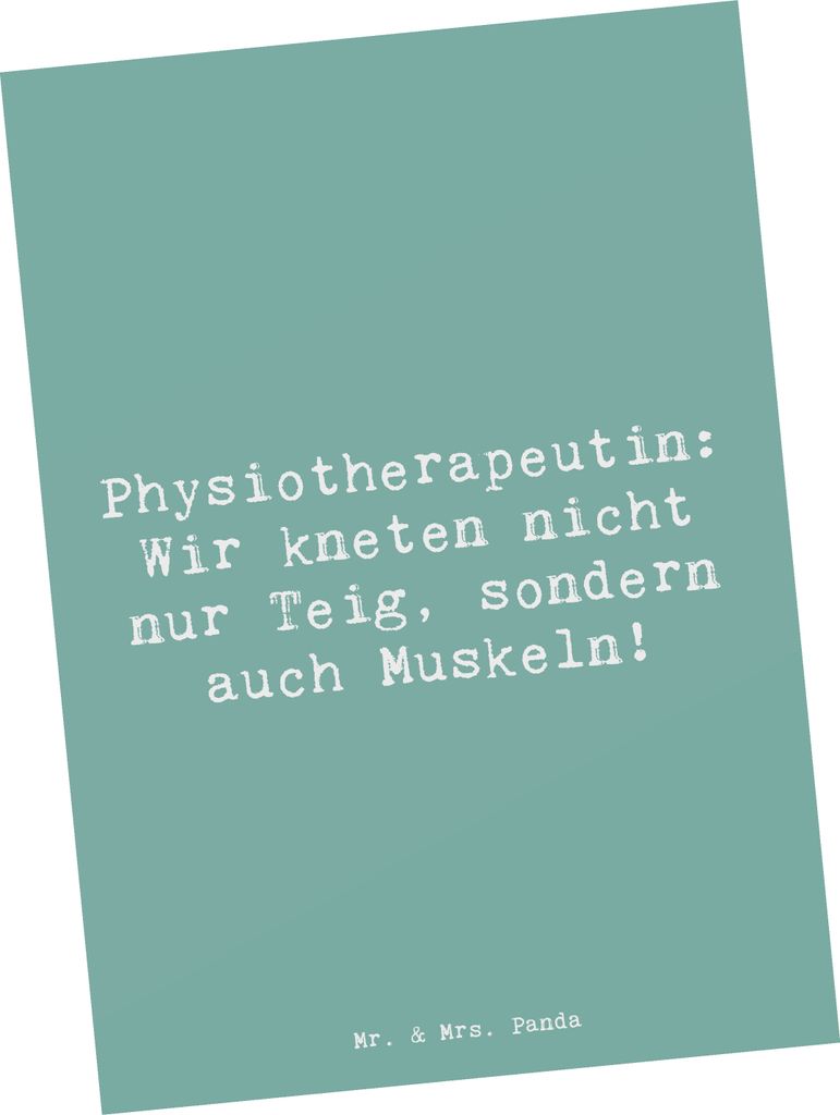 Mr. & Mrs. Panda Postkarte Spruch Physiotherapeutin Humor - Meeresbrise - Geschenk, bildkarte, Berufsleben, Muskeln kneten, Beruf, handgefertigte G...