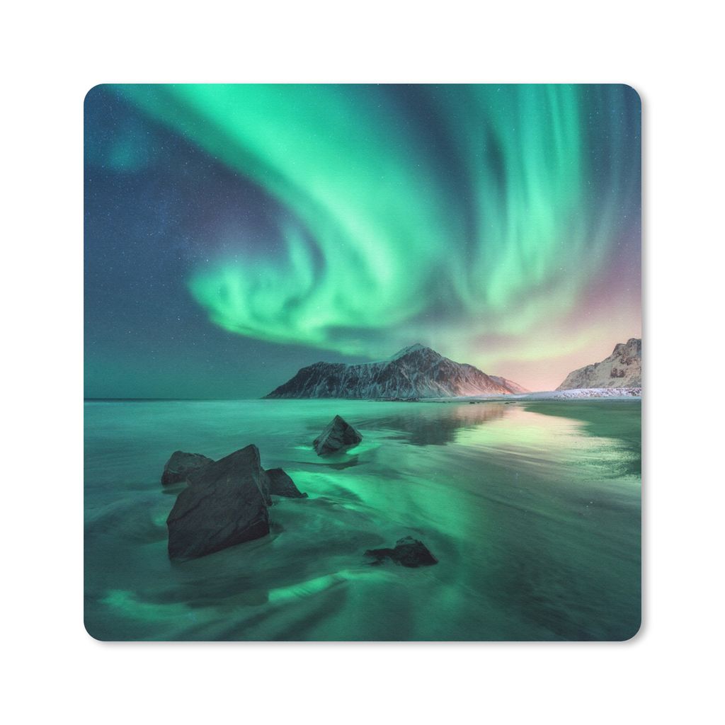 MuchoWow Mauspad Mousepad Nordlichter - Nacht - Reflexion - Norwegen 30x30 cm - Mousepads - Maus Mat - Pad - Mausunterlage - Gaming