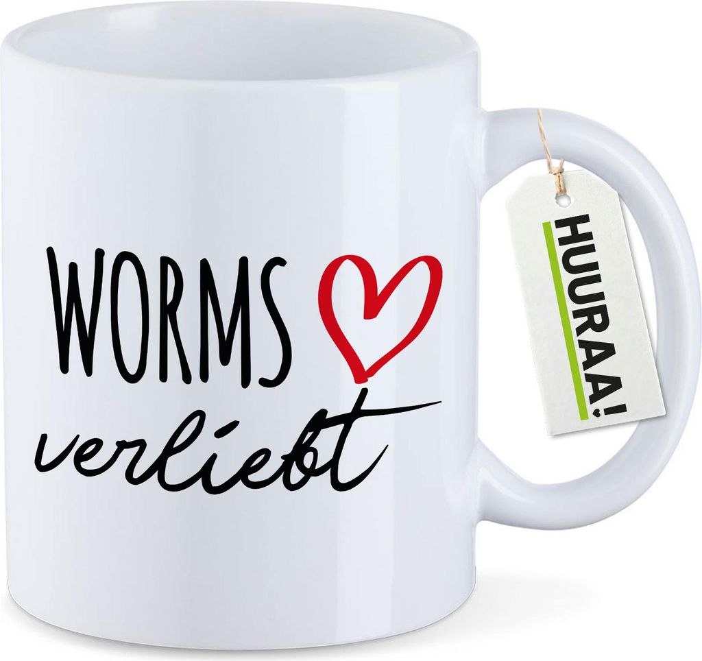 Huuraa Kaffeetasse Worms verliebt 330ml Weiß Keramik Produktbild 