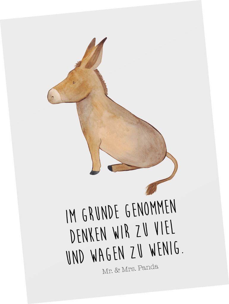 Mr. & Mrs. Panda Postkarte Esel - Weiß - Geschenk, Ziel, Weisheit, Postkarten, Erfolg, Ansichtskarten, Mut, Zuversicht, Lustige Sprüche, einzelka...