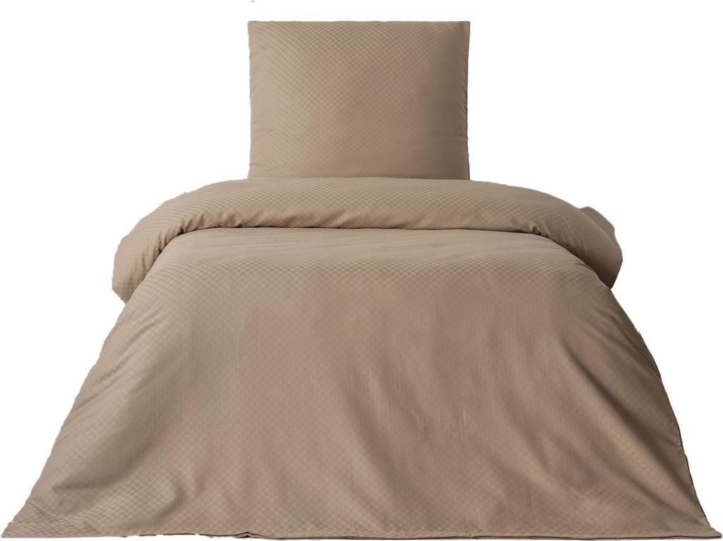 Bettwäsche 200x200 cm Baumwolle Set Renforce Taupe Kariert weich Kissenbezug 80x80 cm mit Reißverschluss alle Jahreszeiten