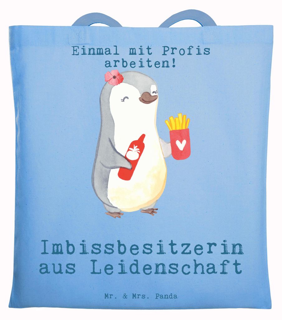 Mr. & Mrs. Panda Schultasche Imbissbesitzerin Leidenschaft - Sky Blue - Geschenk, Tasche, Einkaufstasche, Lustig, Shopping, Pommesliebe, Pommesverk...