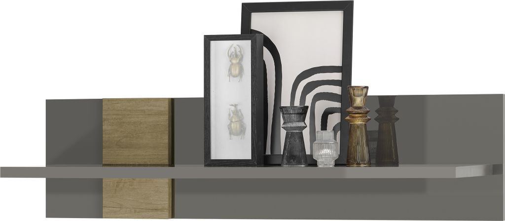 Wandregal "POSITANO" aus Holzwerkstoff,holzwerkstoff in dunkelgrau mit Absetzungen in Eiche Cadiz Nachbildung. Abmessungen (B/H/T) 100x25x27 cm