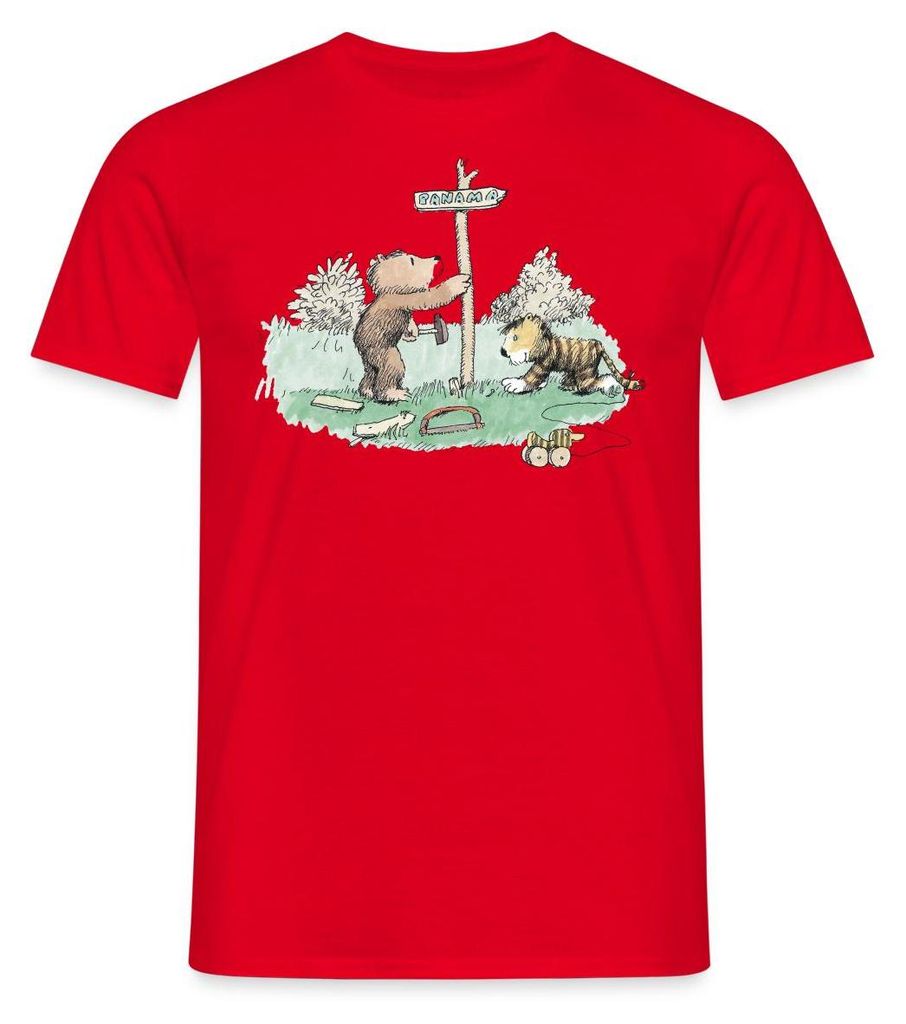 Spreadshirt Janosch Tiger und Bär Panama Schild Männer T-Shirt, L, Rot