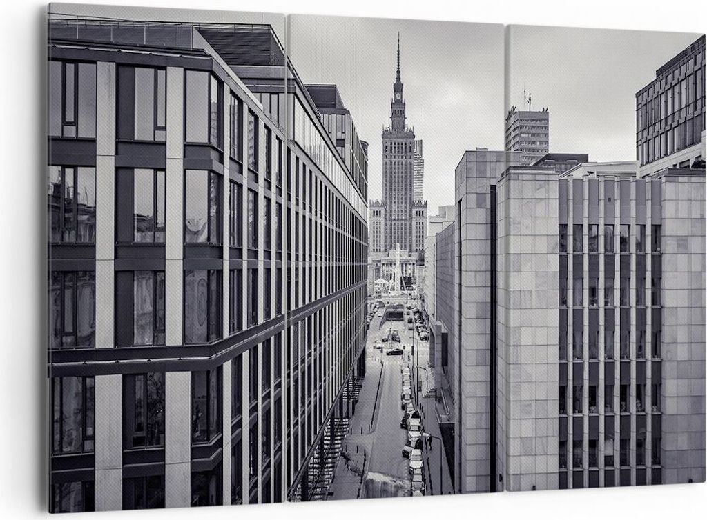 Bild auf Leinwand - Leinwandbild - 3 Teile - Warschau Palast Kultur - 165x110cm - Wand Bild - Wanddeko - Wandbilder - Leinwanddruck - Bilder - Wand...