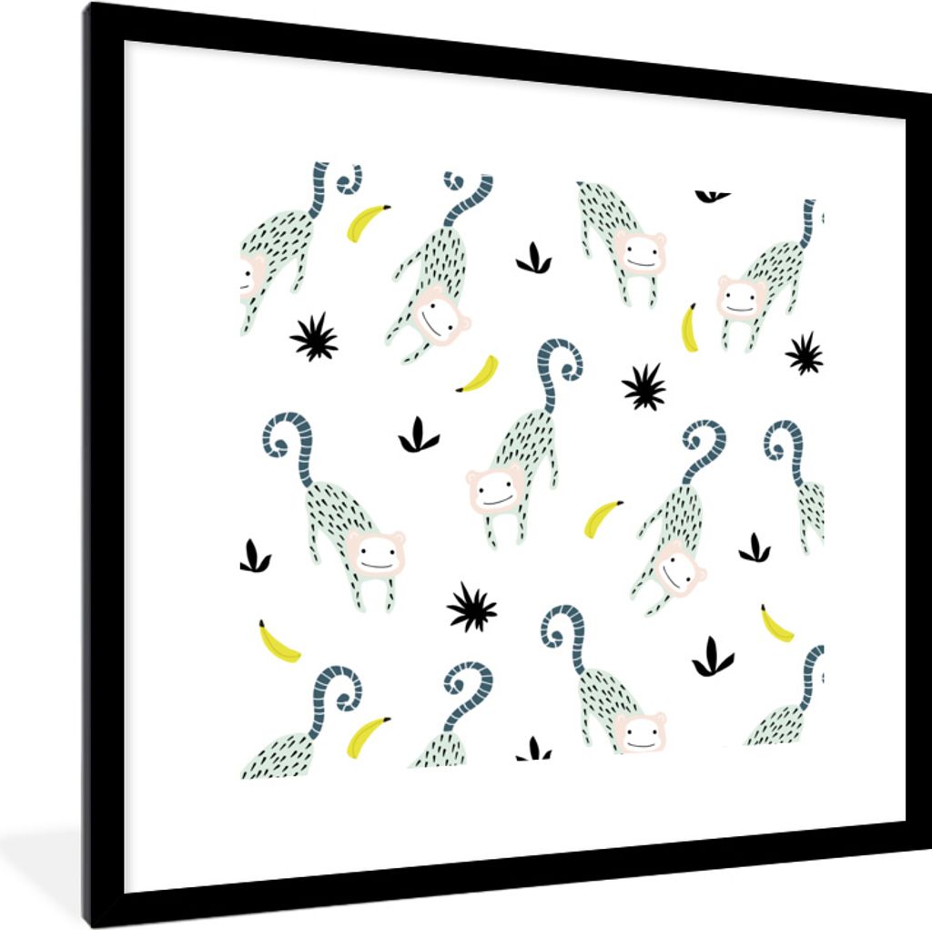 MuchoWow MuchoWow Gerahmtes Poster Dschungel - Affe - Banane 40x40 cm - Poster mit zchwarzem Bilderrahmen - Poster - Plakat im Rahmen