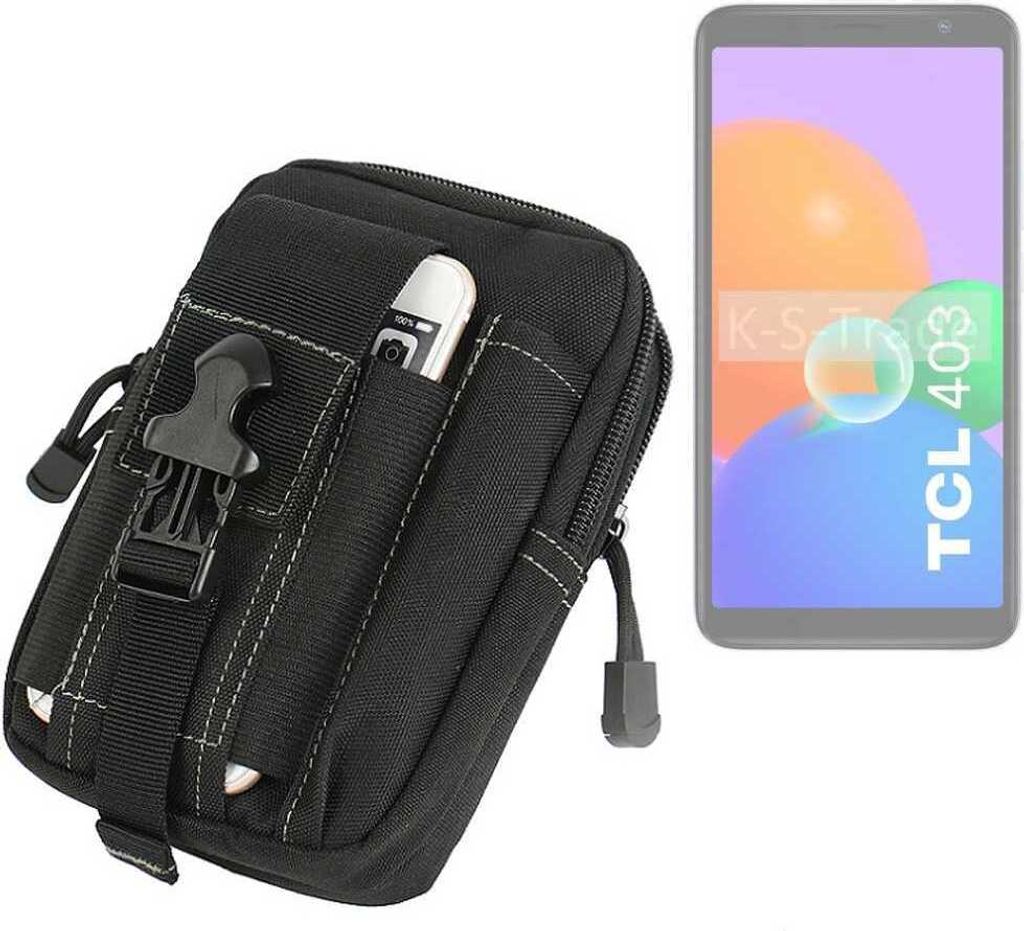 K-S-Trade Gürtel Tasche kompatibel mit TCL 403 Gürteltasche Holster Schutz Hülle Handy Hülle Smartphone outdoor Handy-Hülle schwarz Zusatzfächer