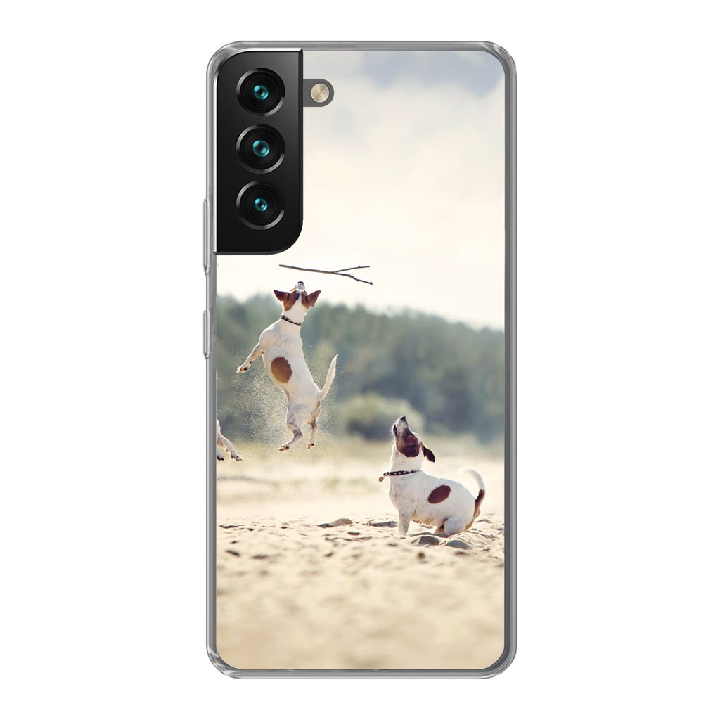 MuchoWow Handyhülle Schutzhülle Hülle für Samsung Galaxy S22 Plus Hund - Zweig - Sand Silikon Softcase Handy Hülle - Schutzabdeckung