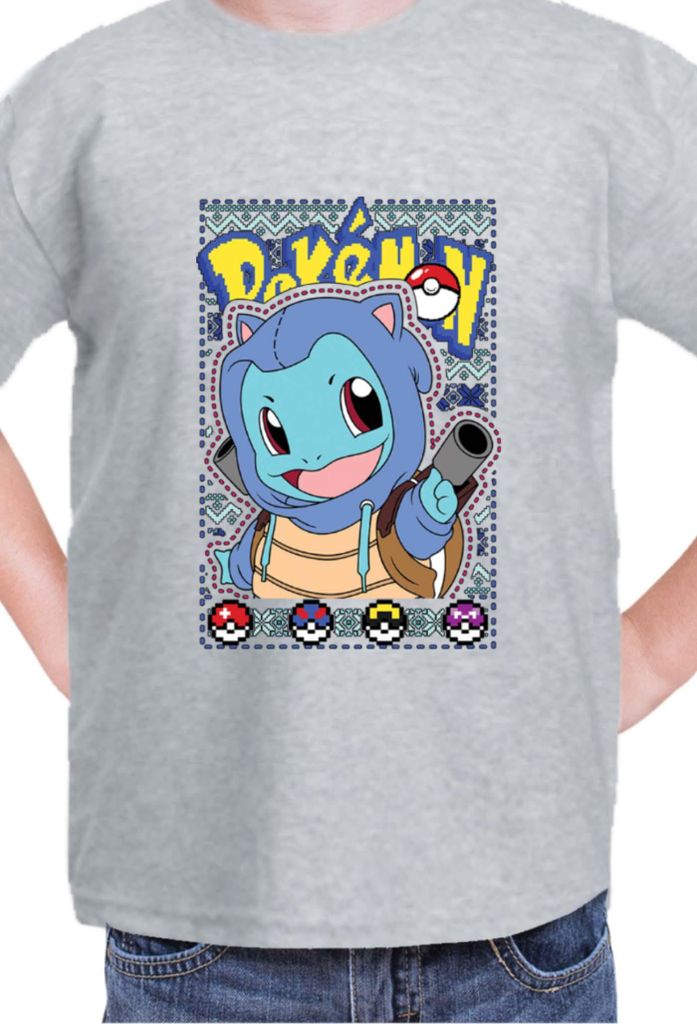Kinder T-Shirt Japan Manga Anime Comics Pokemon 046, / Grau