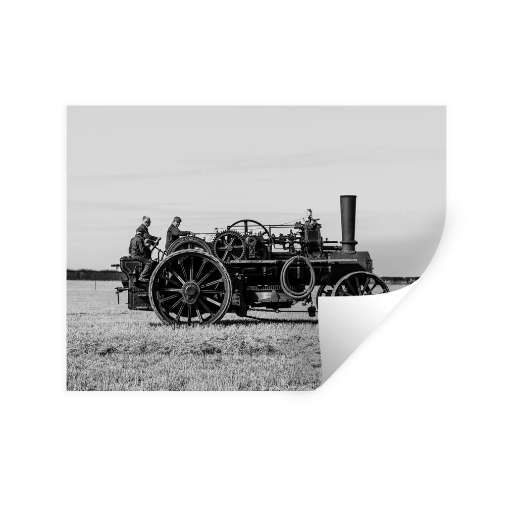 MuchoWow Wandtattoo Wandsticker Wandaufkleber Traktor - Schwarz - Weiß - Bauernhof - Vintage 120x90 cm Selbstklebend und Repositionierbar - Aufk...