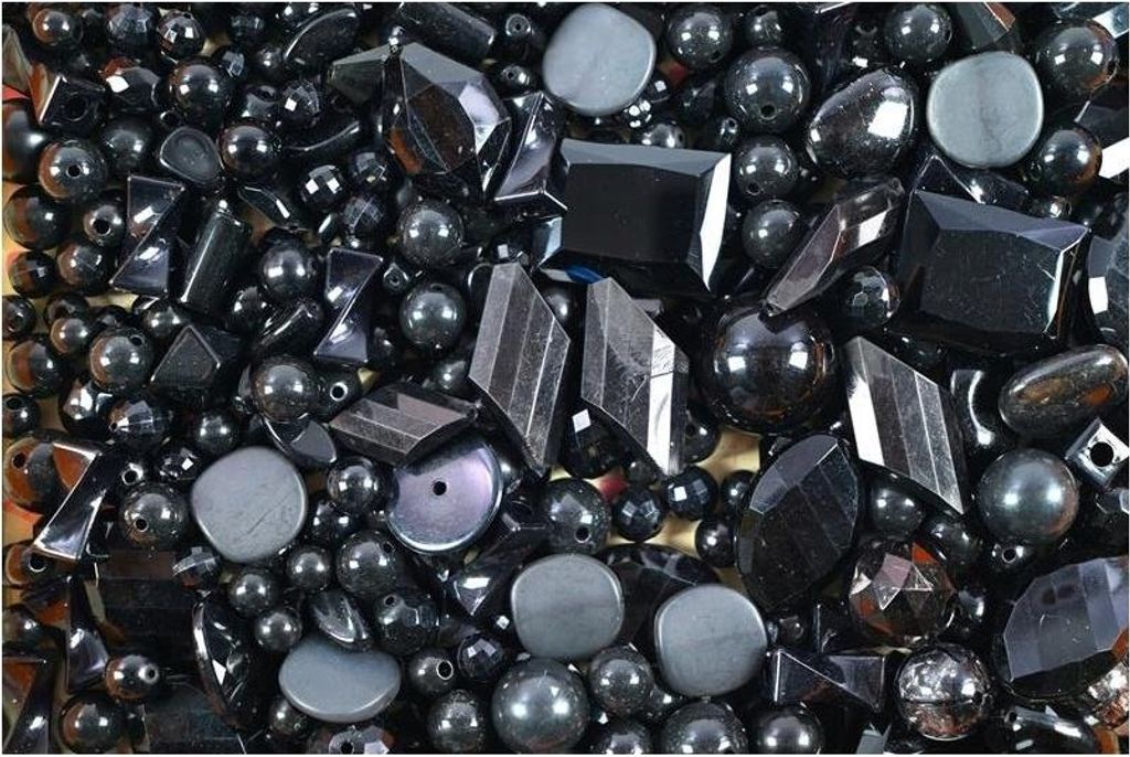 Bastelperlen Mix 1kg Schwarz & Grau - Schmuckperlen Set 5-40mm zum Auffädeln DIY