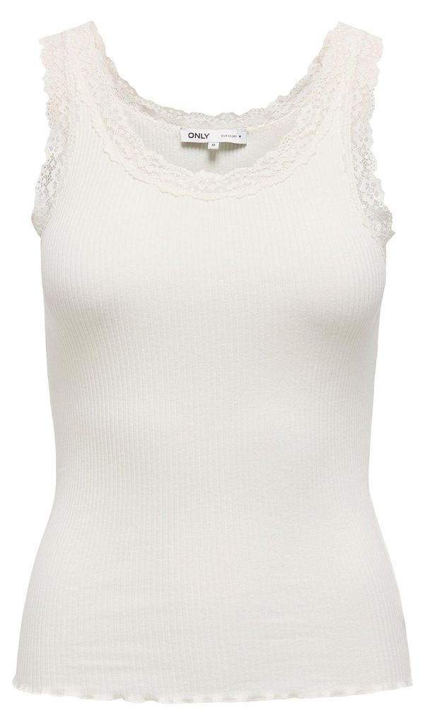 ONLY Damen Top - ONLSARA SHARAI LIFEW TANK TOP, Spitze, gerippt, Rundhals, Baumwolle Weiß M