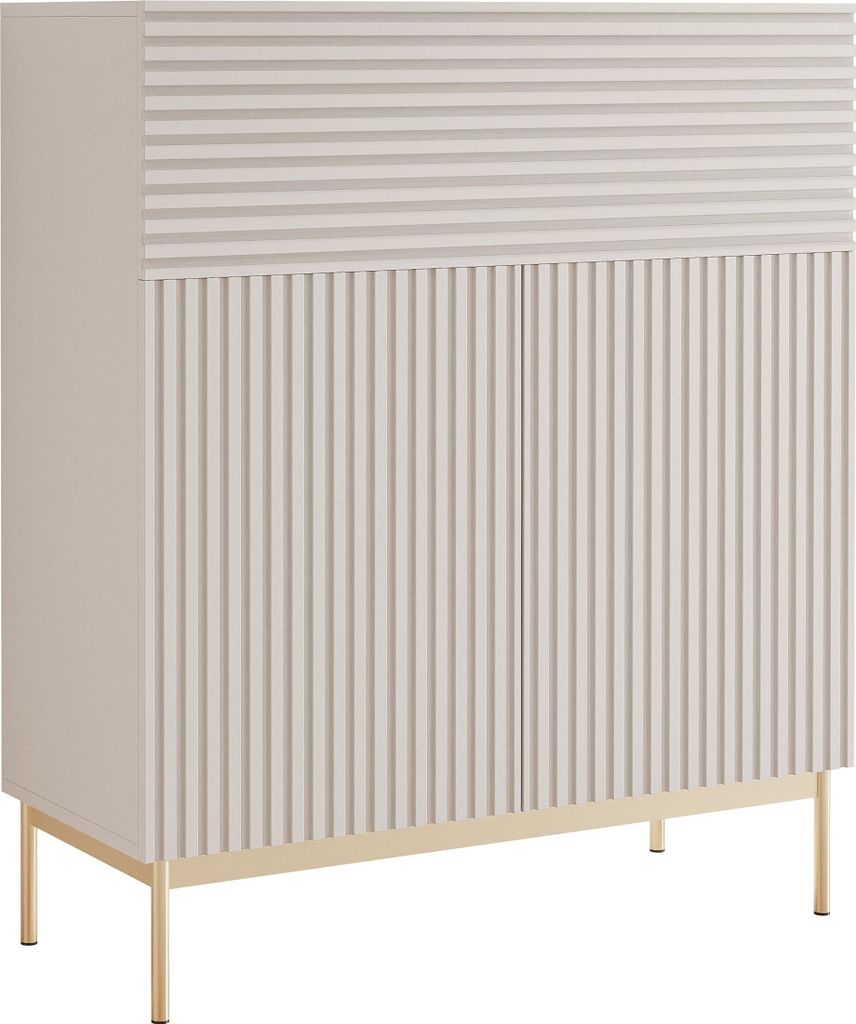 Selsey Linearis - Highboard mit 2 Türen, Klappfach und LED, Kaschmirgrau 92 cm