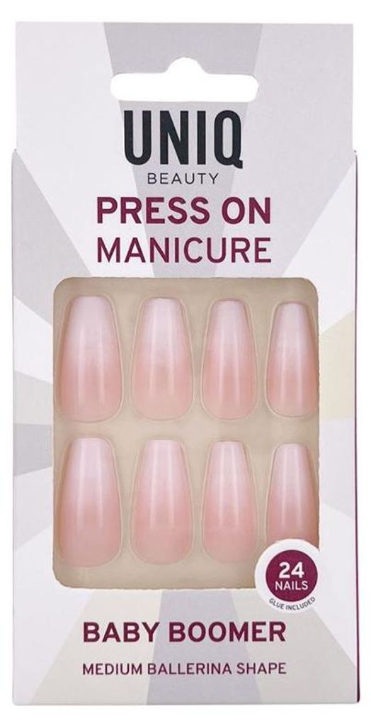 UNIQ Press On Nails Baby Boomer - Künstliche Fingernägel Set mit Kleber, Ballerina Form, 24 Stück