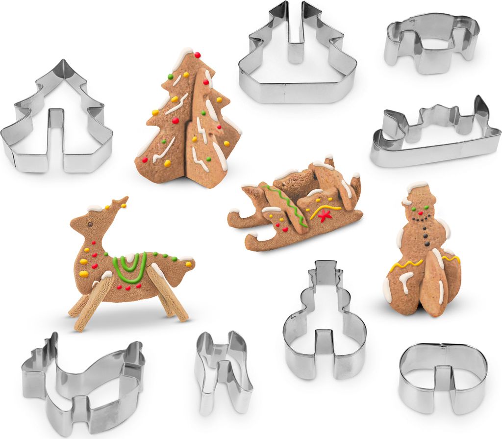 Set di 8 stampi natalizi per pan di zenzero 3D in acciaio