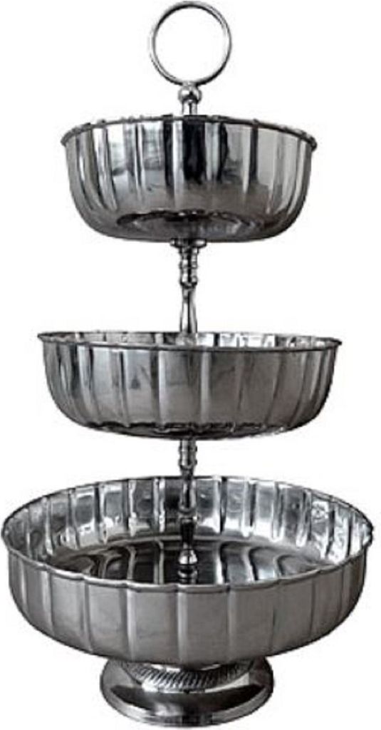 Casa Padrino Luxus Etagere 3-Stufig mit Tragegriff Silber Ø 28 x H. 52 cm - Hotel & Restaurant Accessoires