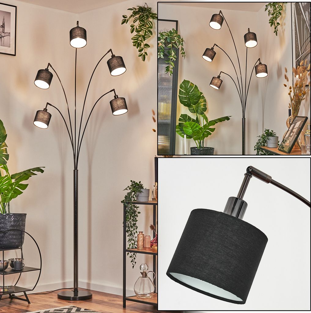 Schiavonea Stehlampe aus Metall/Stoff in Schwarz/Chromfarben/Weiß