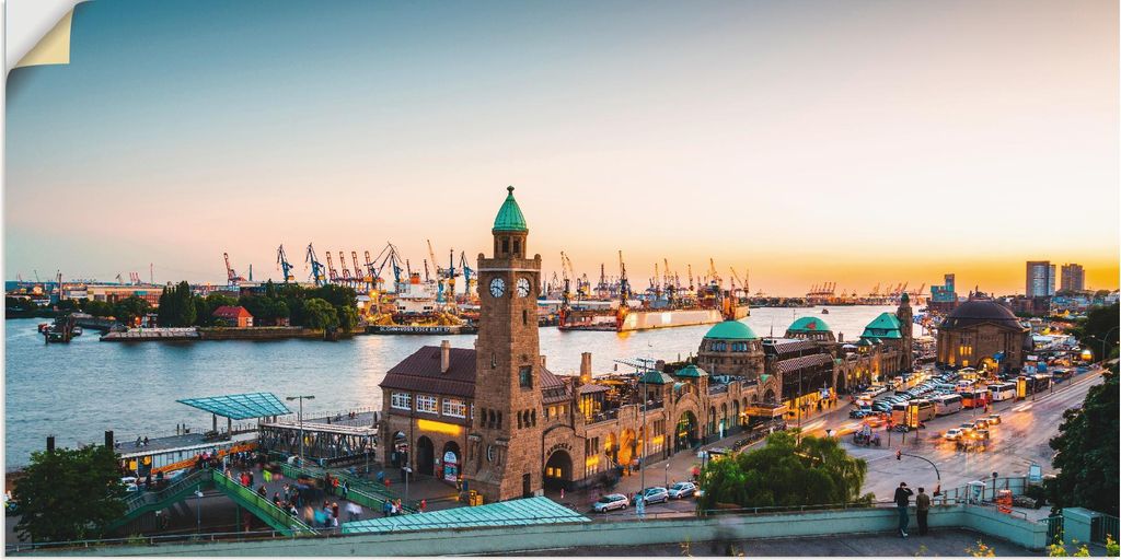 ARTland Wandbild, selbstklebend Hamburg Hafen und Landungsbrücken Größe: 100x50 cm